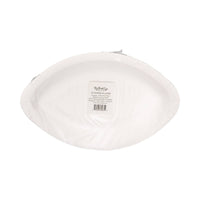 Back view of football shaped paper plates showing size and shape