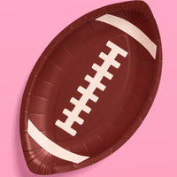 Football-shaped paper plate with classic brown football design