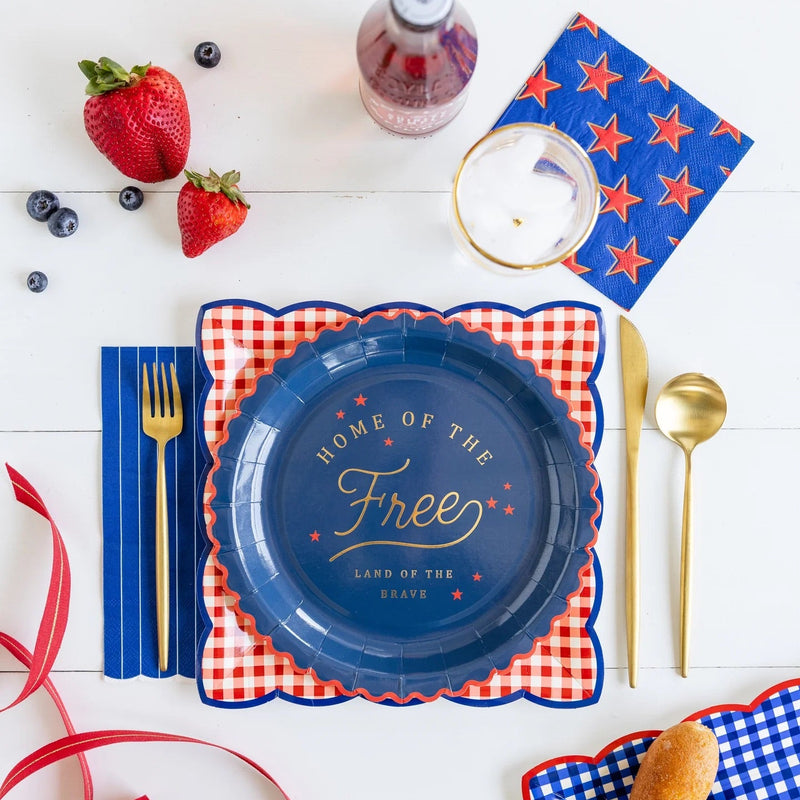 Red and Blue Pinstripe Paper Napkins, 24ct | July Fourth Napkins, 4th of July Napkins, Red Blue Dinner Napkins, Baseball Party Supplies