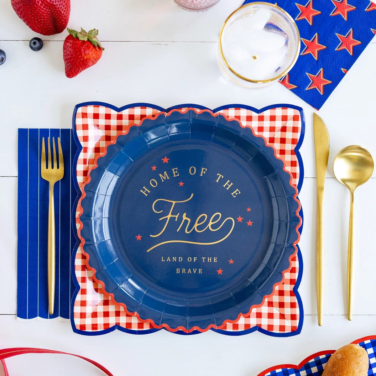 Home of the Free 9" Paper Plates, 8ct | Patriotic Plates, July 4th Paper Plates, 4th of July Party Supplies, Paper Dinner Plates, Patriotic