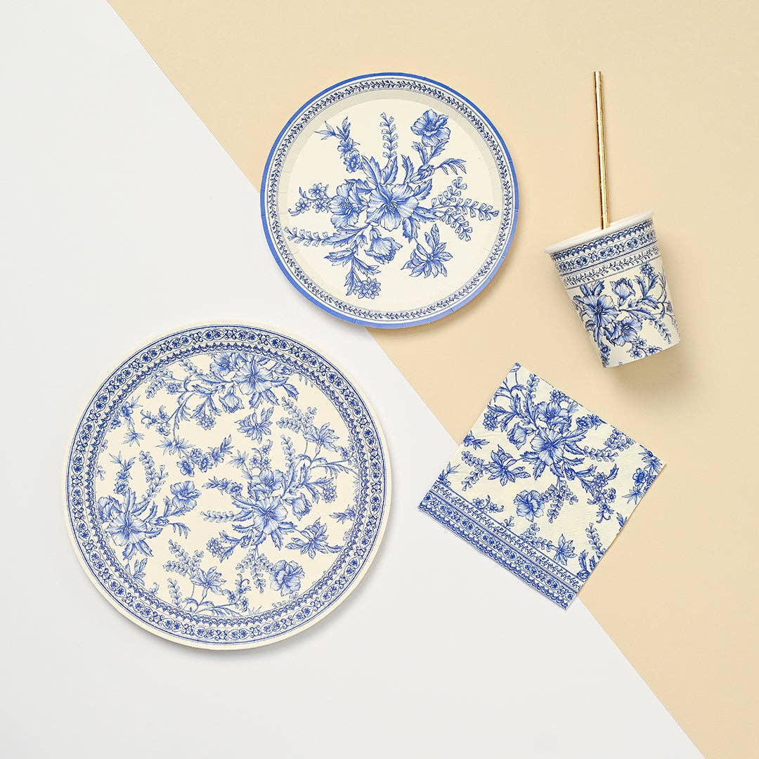 French toile plates with coordinating decor