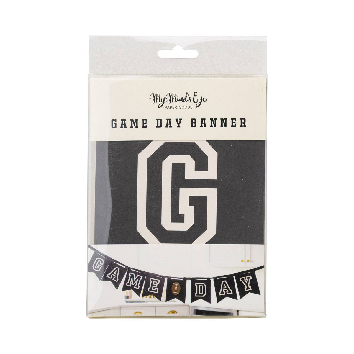 Game Day ribbon banner packaging showing black and cream banner