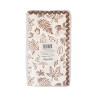 Stack of 24 fall foliage dinner napkins on a clear wrap, back view.