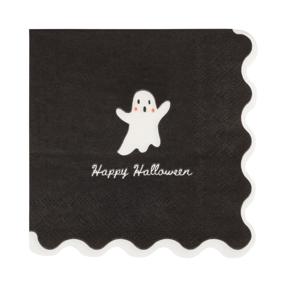 Close-up of the cream ghost design and wavy cream edge against the black paper.