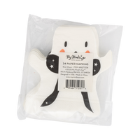 Back view of a packaged ghost-shaped paper napkins with a label of My Mind's Eye on a white background