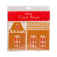 Gingerbread house treat boxes in retail package, 6 boxes with stickers