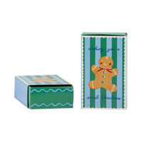Blue and green striped treat box with gingerbread man shown open and closed