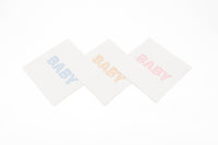 Blue, tan, and pink gingham BABY paper cocktail napkins side by side, each color sold separately