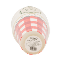 Back of the gingham cups packaging showing the nested cups and product label.