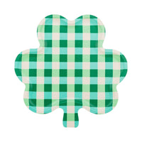 Green and cream gingham shamrock bamboo tray on white background