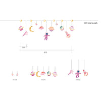Diagram of the girl astronaut space banner showing 10-ft length, 6-inch drops, and all 11 pieces with size measurements.