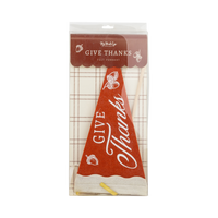 Front of the Give Thanks felt pennant packaging — plaid header card showing the pennant and product details.