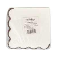 Packaged paper napkins with a visible brand label, back view.
