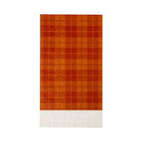 Single guest towel napkin in orange plaid pattern, front view.