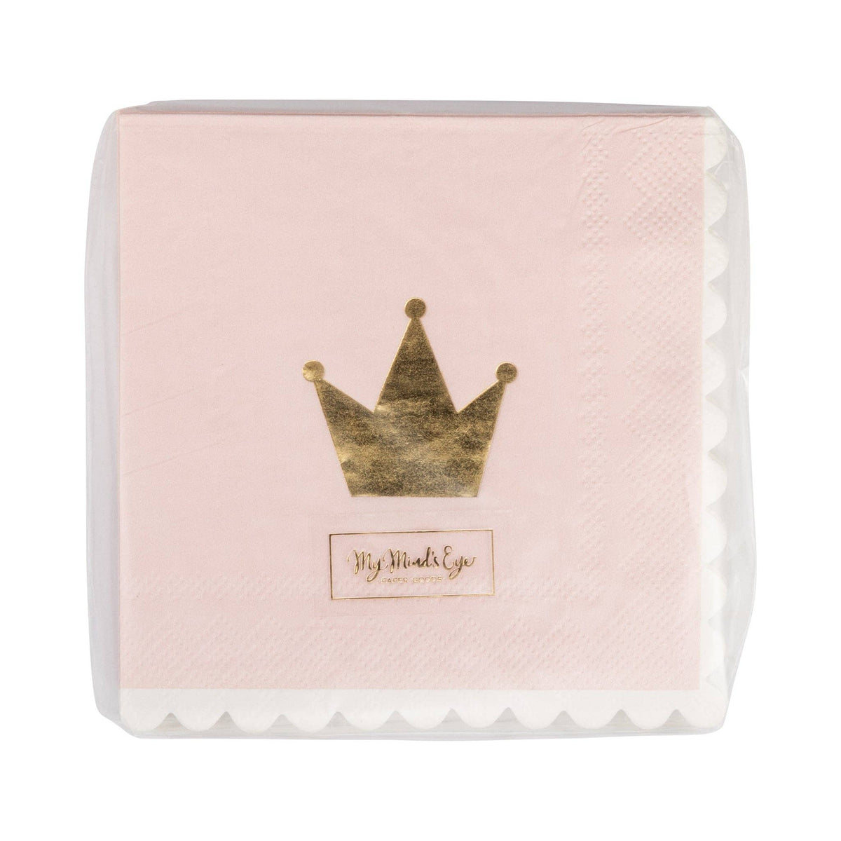 Front packaging of the Crown Shaped Napkins featuring a high-shine Gold Foil Princess Decor crown.