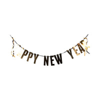 Gold Happy New Year letter banner on white background