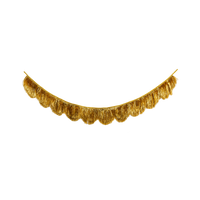 Gold scalloped mylar fringe banner draped on a white background.