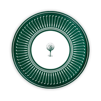 A crisp, high-resolution top view of the golf party dinner plate with a clean white center and a classic golf ball graphic, perfect for sports event planning.