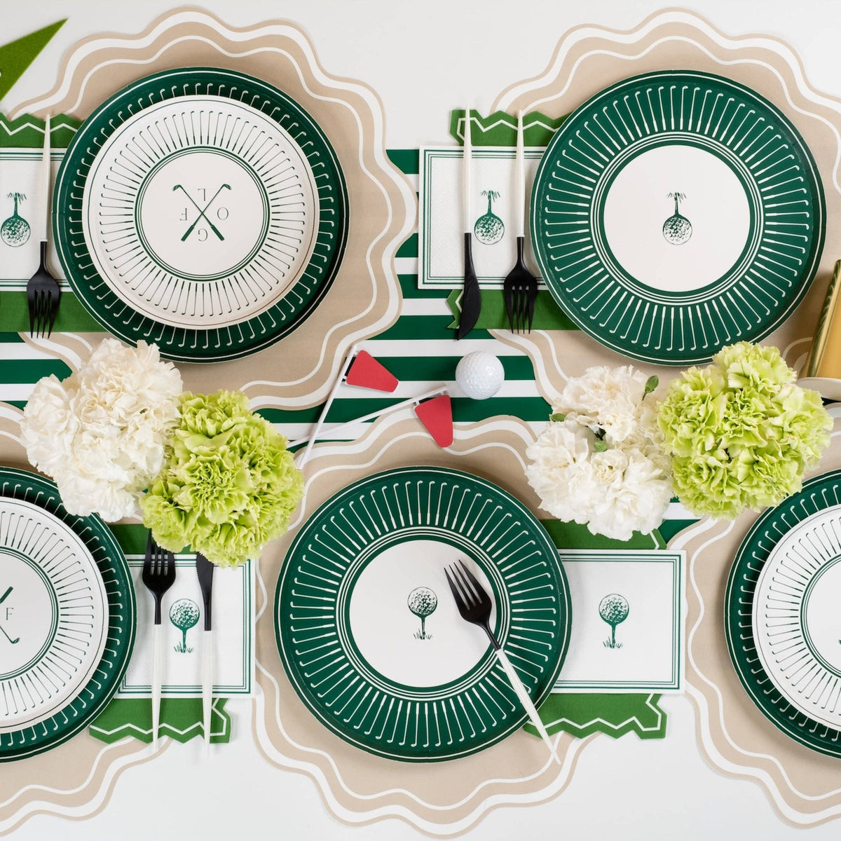 Overhead view of golf party table