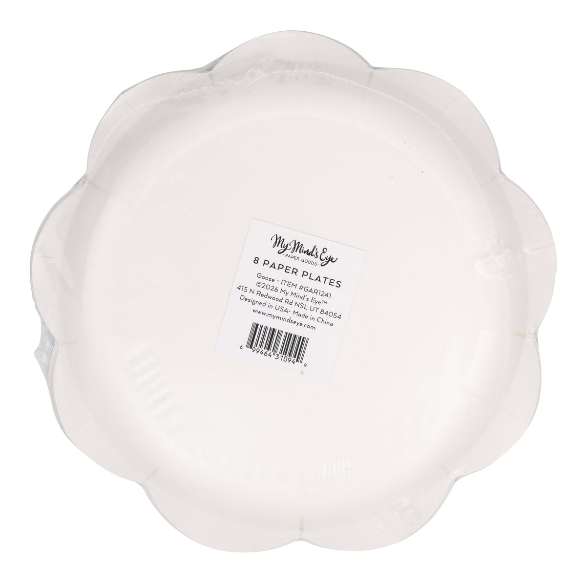 Back of goose dessert plate packaging showing plate shape and size