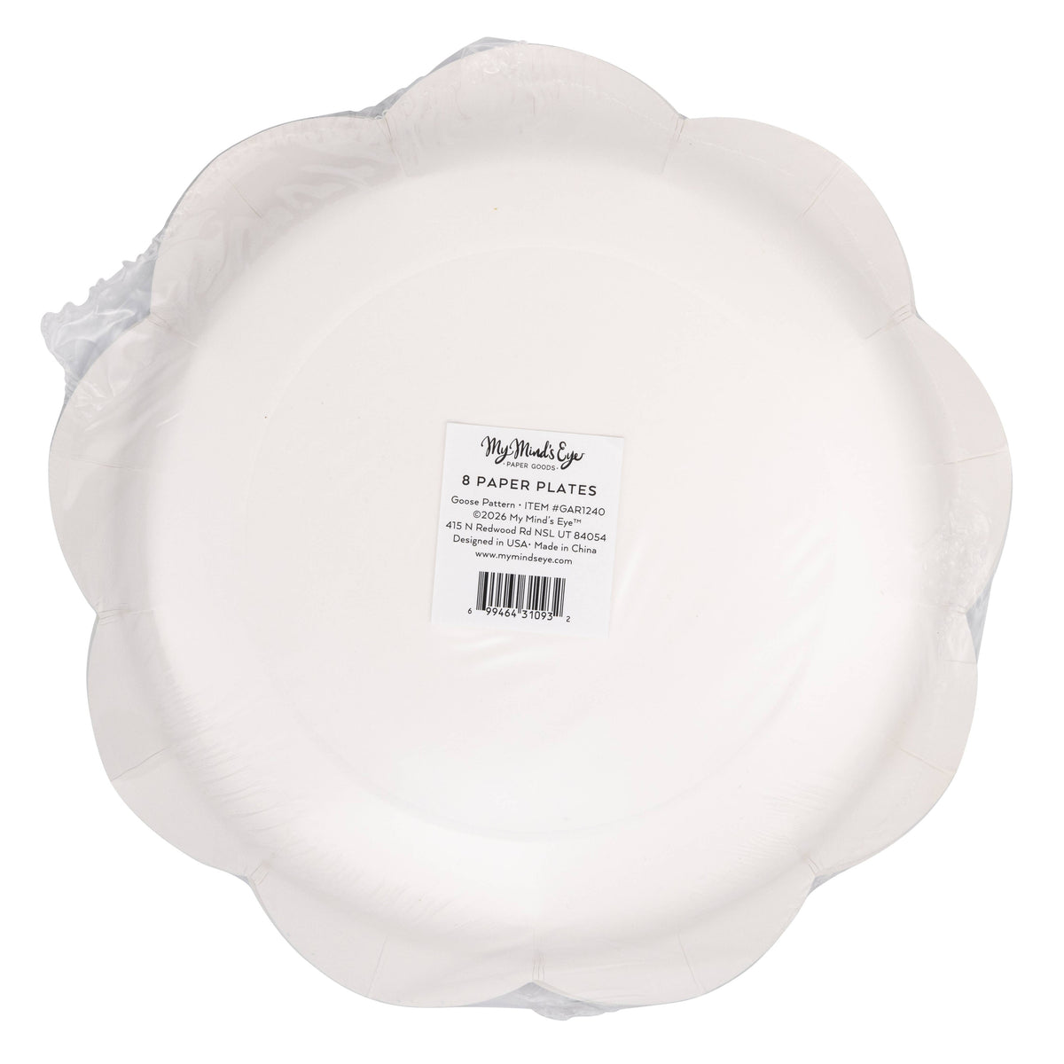 Back view of goose floral paper plates packaging