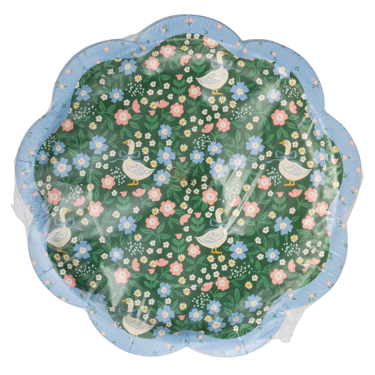 Packaged goose floral scalloped party plates front view