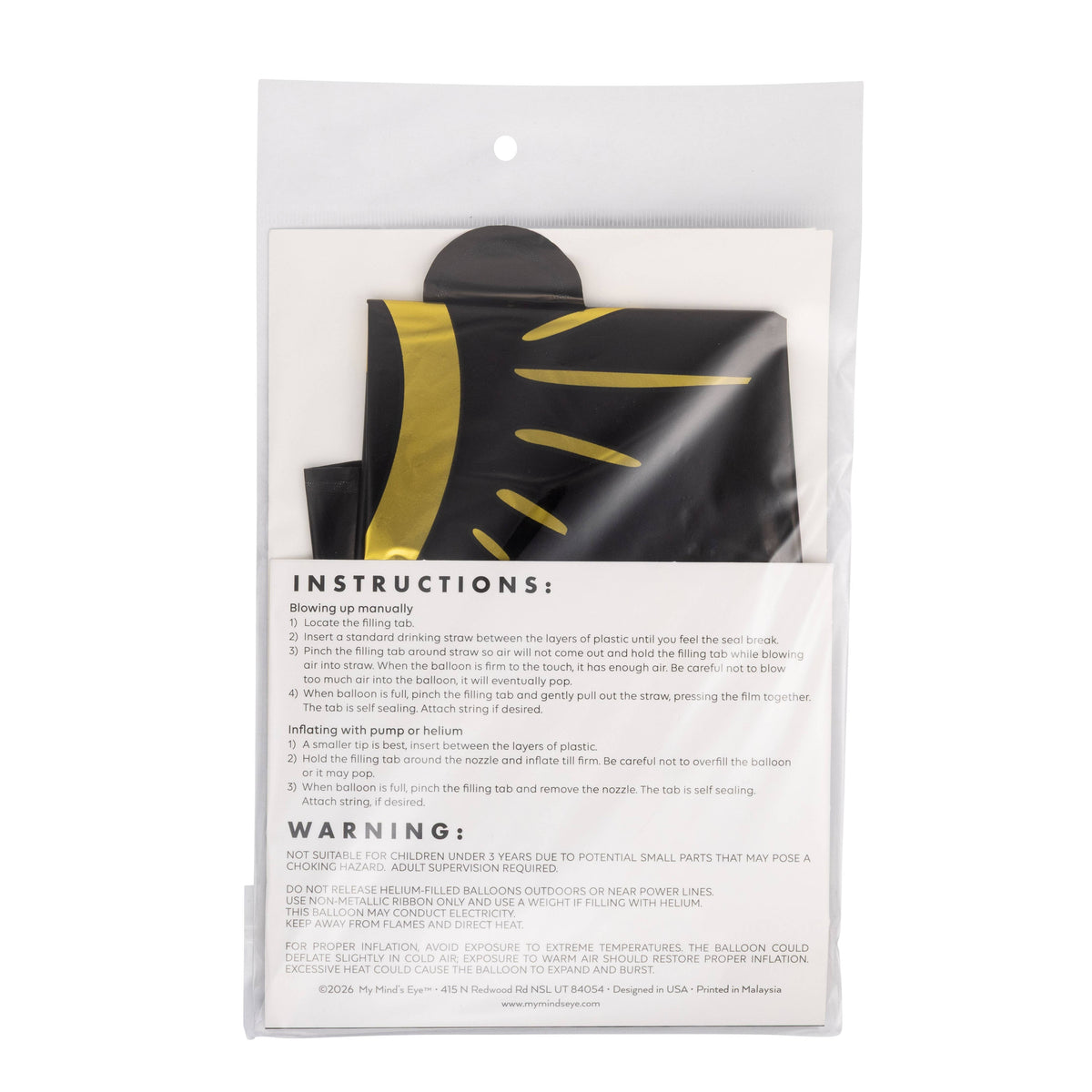 Back packaging of grad star mylar balloon with instructions