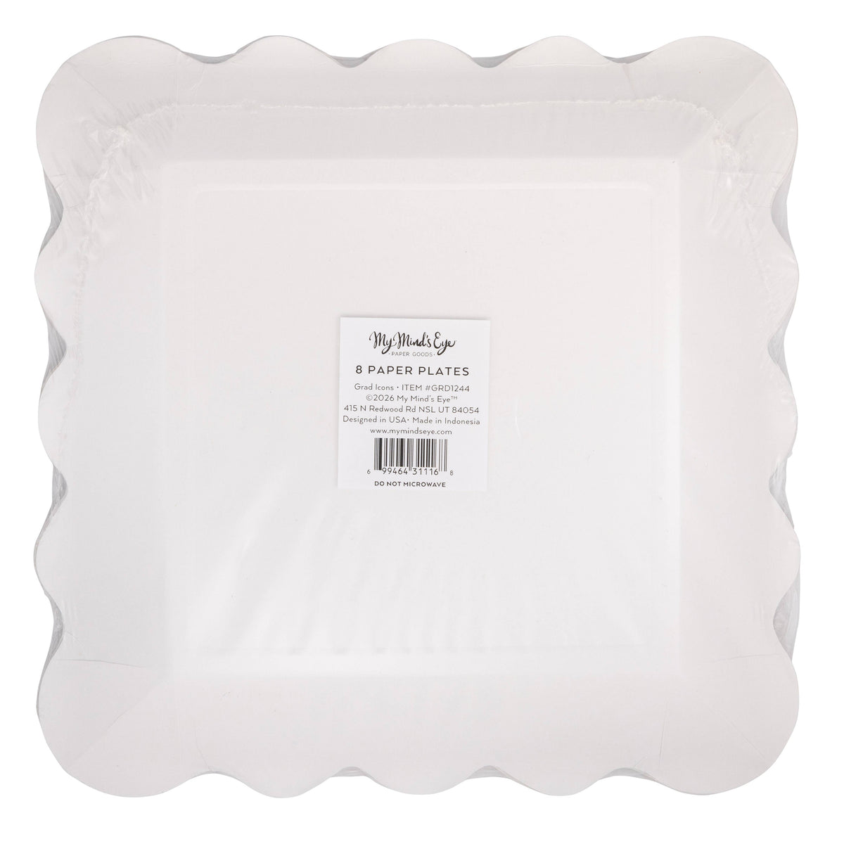 Back of graduation icon foil paper plate set packaging