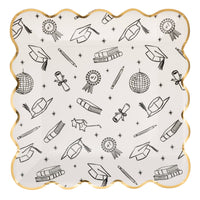Graduation icon foil plate with black graduation symbols and gold scalloped edge