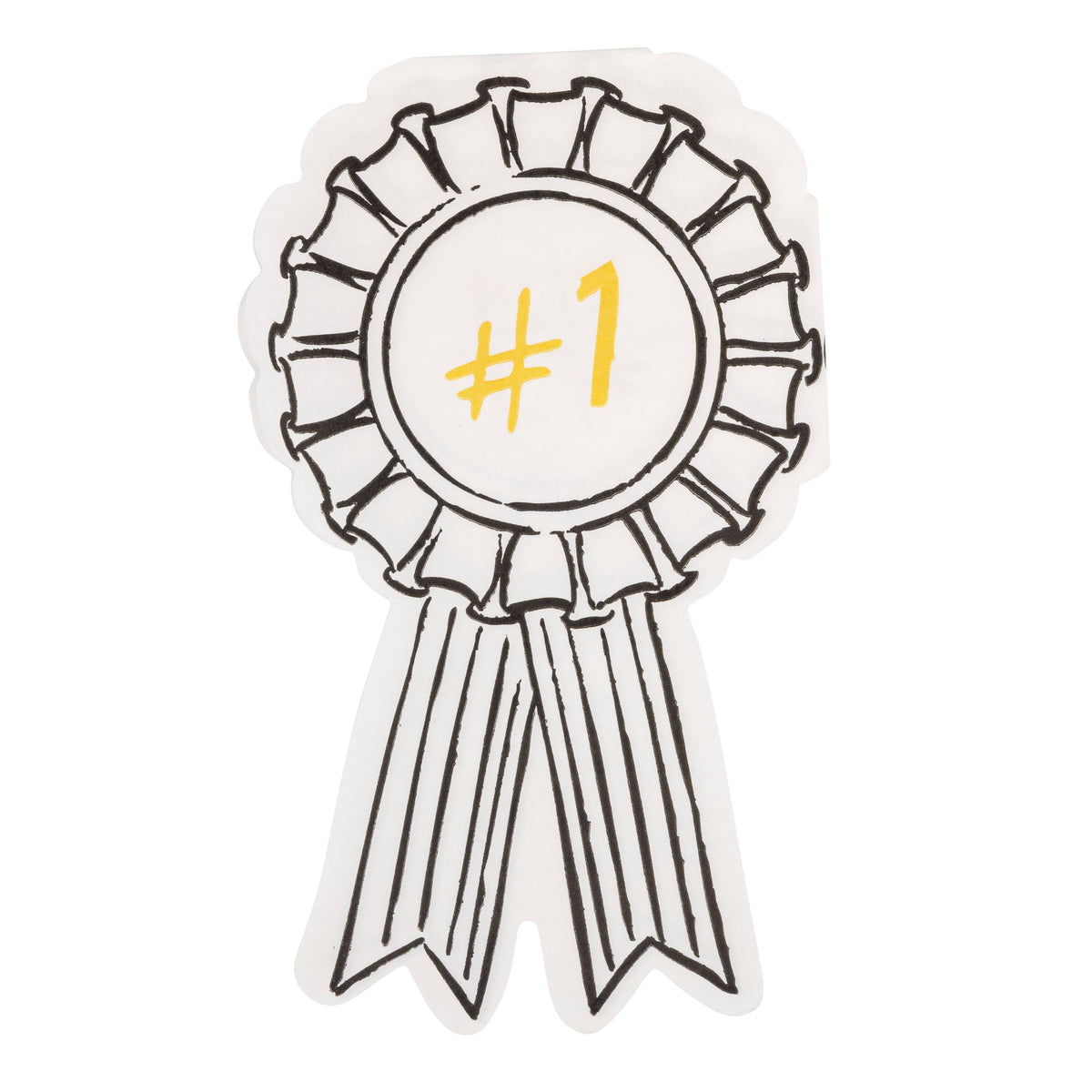 Close-up of graduation ribbon napkin showing gold foil #1 detail