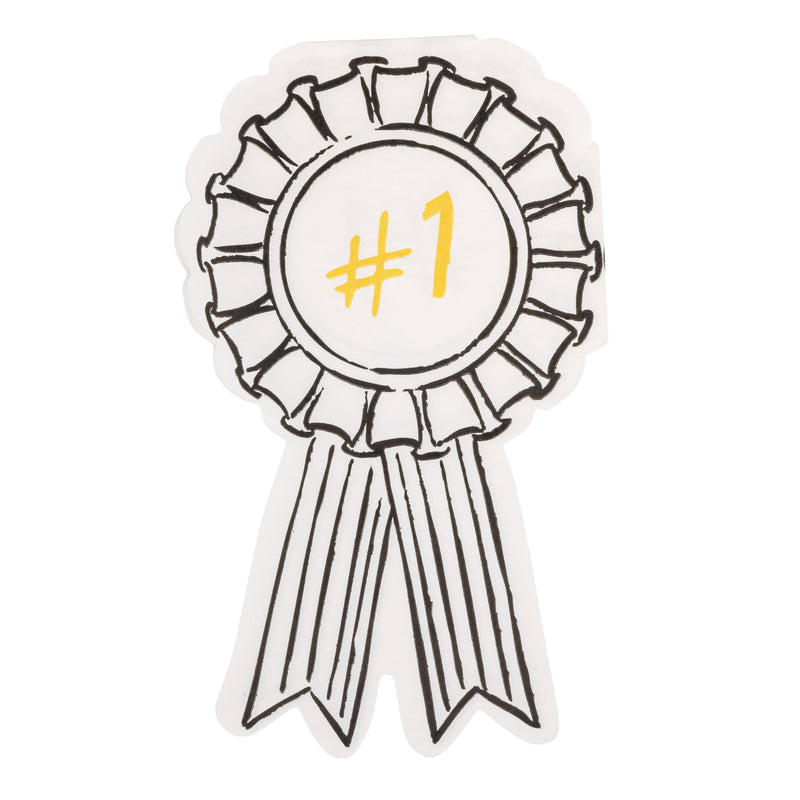 Close-up of graduation ribbon napkin showing gold foil #1 detail