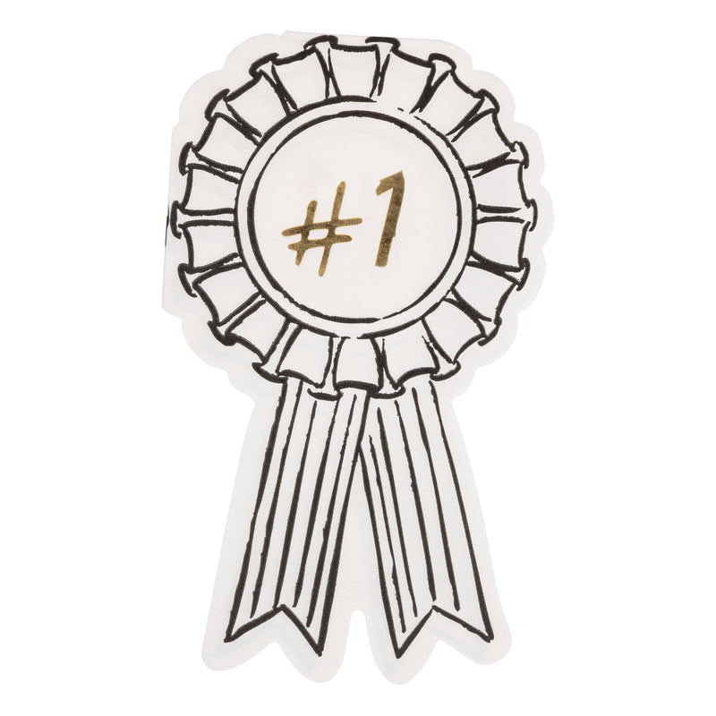 Ribbon-shaped graduation napkin with gold foil #1 design on white background