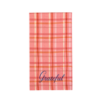 Single plaid “Grateful” guest towel, 4.25 x 7.75 inches, front view.