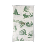 Pack of 24 cream paper dinner napkins with a green toile print of Santa's sleigh, reindeer, and fir trees, front view