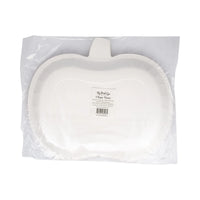 Back of Groovy Pumpkin paper plate pack showing barcode on plain white pumpkin shape in clear plastic wrap.