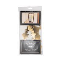 Set of 50 gold-foil 3D paper bats in five graduated sizes, front packaged.