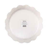 Back view of scalloped Halloween paper plate showing plate shape and packaging label