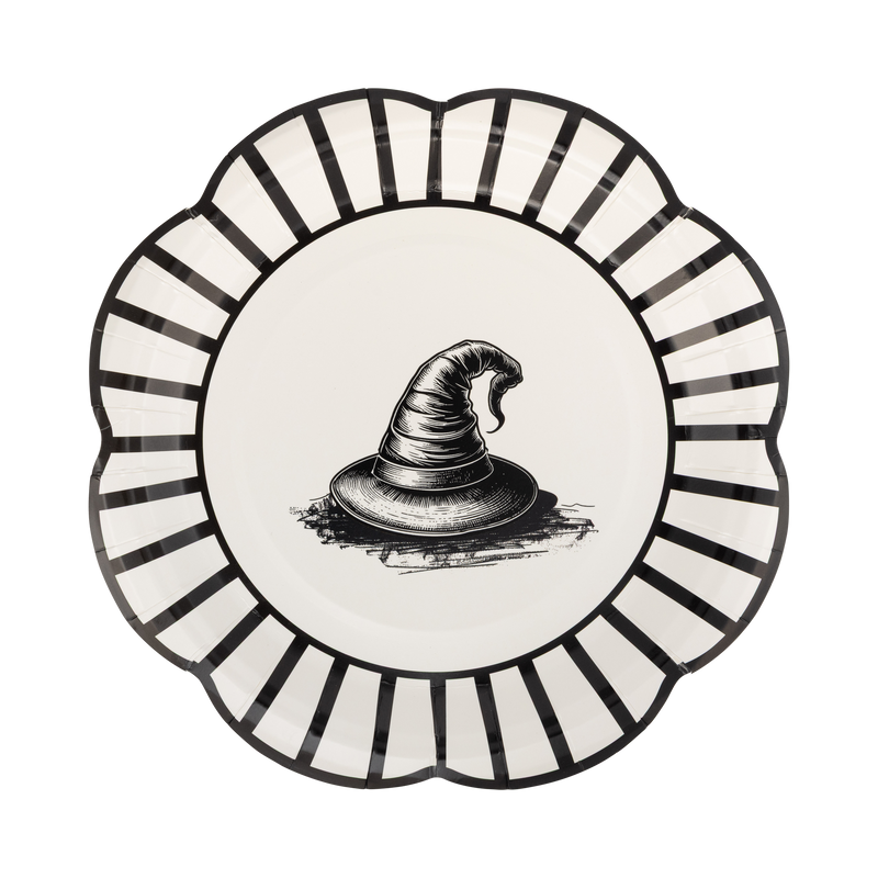 A top view of the halloween themed paper plates showing the scalloped edges.