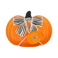 Set of Halloween serving plates stacked for a trick-or-treat snacks and Halloween party desserts.