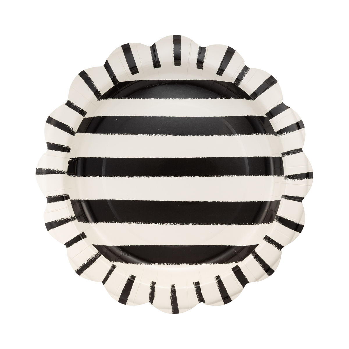 Black and cream Halloween striped scalloped paper plate