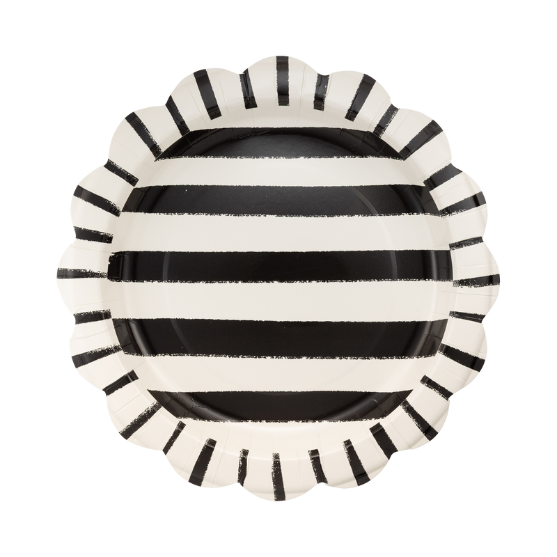 Black and cream Halloween striped scalloped paper plate