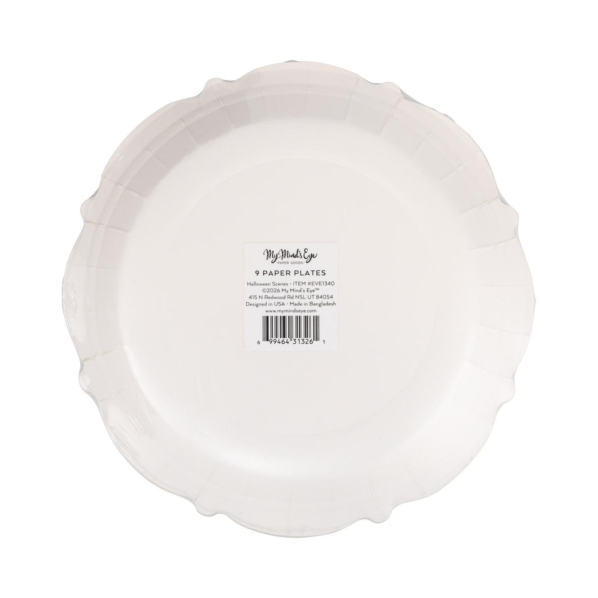 Back view of the paper plate with 'My Mind's Eye' branding on a white background