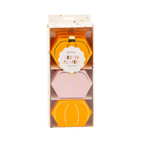 Front retail pack of Groovy Pumpkin treat boxes shows stacked orange and blush pumpkins through clear window, ready for gifting or store display.