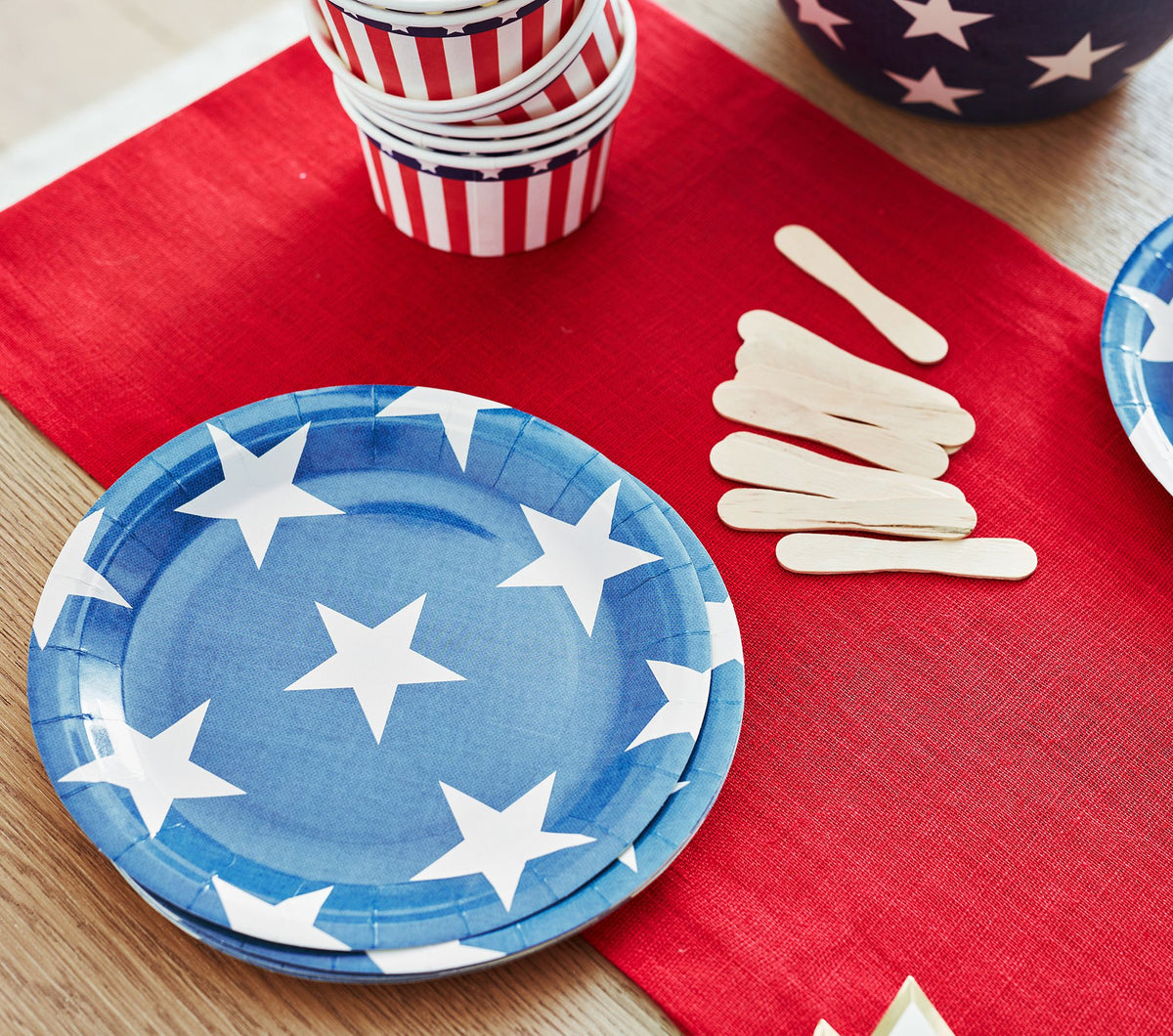 Blue paper plate with white stars - perfect for a 4th of July bbq or a Memorial Day Party.