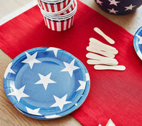 Blue paper plate with white stars - perfect for a 4th of July bbq or a Memorial Day Party.