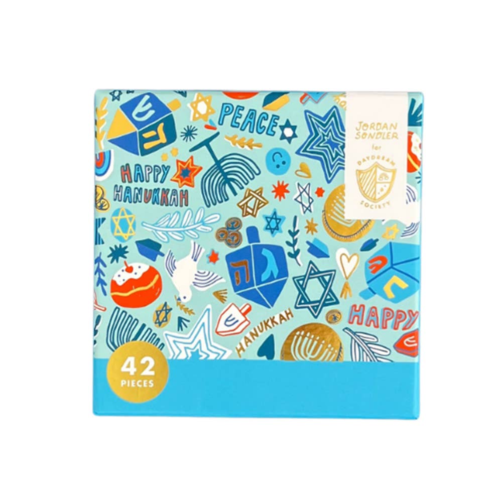Festival of Lights Hanukkah mini puzzle box front showing the 42 piece count