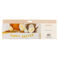 Back of packaging showing Happy Easter banner details and product information