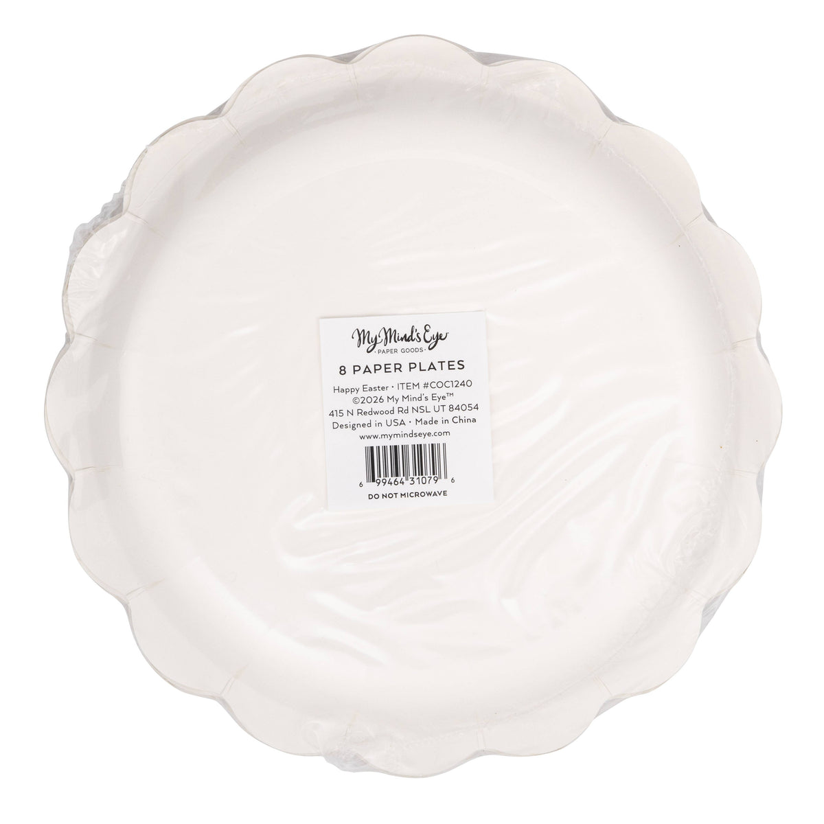 Back view of packaged 8 inch Happy Easter paper bunny plates