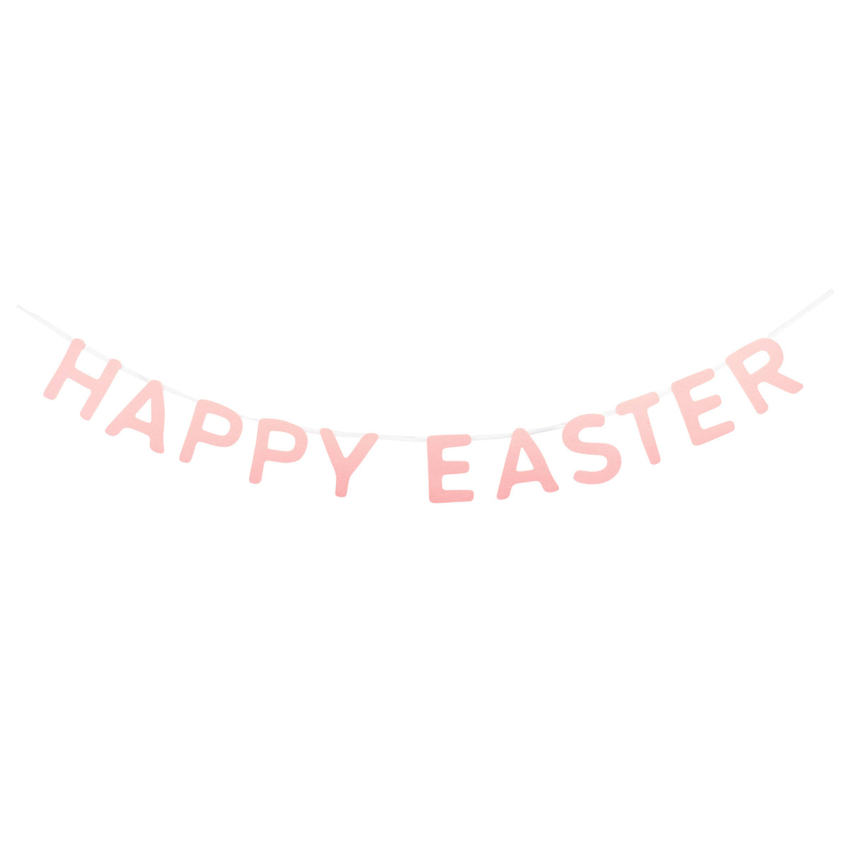 Pink Happy Easter felt banner spelling HAPPY EASTER on cream ribbon