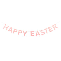 Pink Happy Easter felt banner spelling HAPPY EASTER on cream ribbon
